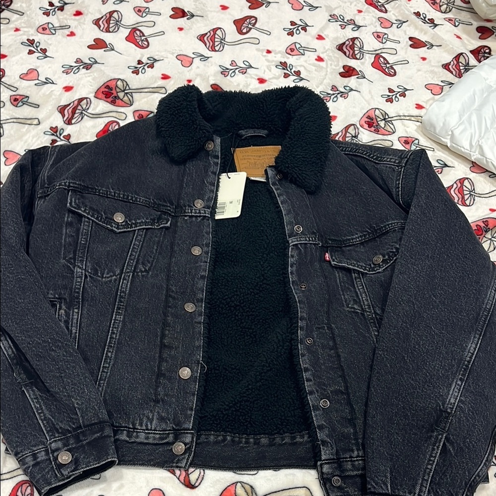 Black Denim Sherpa Jacket